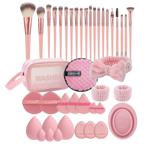 Pink Bloom 42-Piece Complete Makeup Brush & Beauty Kit 🌸✨